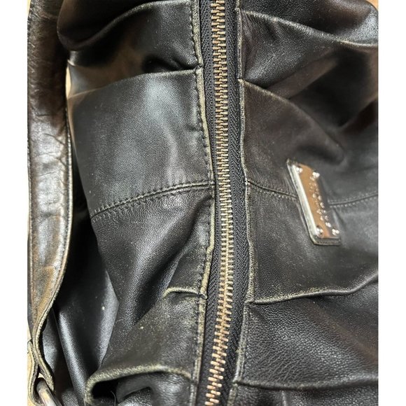 Armani Exchange Pleated Napa Leather Hobo Bag Nickel Logo Plate Hardware Slouch - Picture 7 of 16